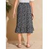 imageOYOANGLE Girls Boho Chiffon Floral Print Ruffle Hem Asymmetrical Elastic High Waist Flowy Midi SkirtBlack