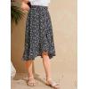 imageOYOANGLE Girls Boho Chiffon Floral Print Ruffle Hem Asymmetrical Elastic High Waist Flowy Midi SkirtBlack