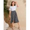 imageOYOANGLE Girls Boho Chiffon Floral Print Ruffle Hem Asymmetrical Elastic High Waist Flowy Midi SkirtBlack