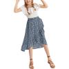 imageOYOANGLE Girls Boho Chiffon Floral Print Ruffle Hem Asymmetrical Elastic High Waist Flowy Midi SkirtDusty Blue