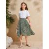 imageOYOANGLE Girls Boho Chiffon Floral Print Ruffle Hem Asymmetrical Elastic High Waist Flowy Midi SkirtGreen
