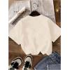 imageOYOANGLE Girls Bow Print T Shirt Crew Neck Short Sleeve Drop Shoulder Loose Casual Tee TopsBeige