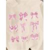 imageOYOANGLE Girls Bow Print T Shirt Crew Neck Short Sleeve Drop Shoulder Loose Casual Tee TopsBeige