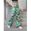 imageOYOANGLE Girls Camo Print Cargo Pants Flap Pocket Mid Waist Wide Leg Casual JeansBrown Multi