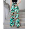 imageOYOANGLE Girls Camo Print Cargo Pants Flap Pocket Mid Waist Wide Leg Casual JeansBrown Multi