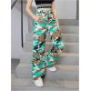 imageOYOANGLE Girls Camo Print Cargo Pants Flap Pocket Mid Waist Wide Leg Casual JeansBrown Multi