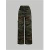 imageOYOANGLE Girls Camo Print Cargo Pants Flap Pocket Mid Waist Wide Leg Casual JeansGreen