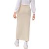 imageOYOANGLE Girls Casual High Elastic Waist Ribbed Knit Split Hem Solid Midi SkirtApricot