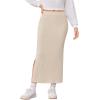 imageOYOANGLE Girls Casual High Elastic Waist Ribbed Knit Split Hem Solid Midi SkirtApricot