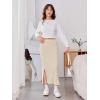 imageOYOANGLE Girls Casual High Elastic Waist Ribbed Knit Split Hem Solid Midi SkirtApricot
