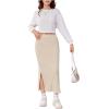 imageOYOANGLE Girls Casual High Elastic Waist Ribbed Knit Split Hem Solid Midi SkirtApricot