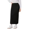 imageOYOANGLE Girls Casual High Elastic Waist Ribbed Knit Split Hem Solid Midi SkirtBlack