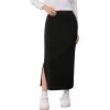 imageOYOANGLE Girls Casual High Elastic Waist Ribbed Knit Split Hem Solid Midi SkirtBlack