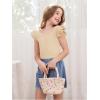 imageOYOANGLE Girls Casual Solid Ruffle Trim Cap Sleeve Square Neck Cute Crop Tank Tops TShirtsBeige