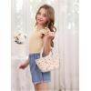 imageOYOANGLE Girls Casual Solid Ruffle Trim Cap Sleeve Square Neck Cute Crop Tank Tops TShirtsBeige