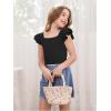 imageOYOANGLE Girls Casual Solid Ruffle Trim Cap Sleeve Square Neck Cute Crop Tank Tops TShirtsBlack