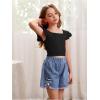 imageOYOANGLE Girls Casual Solid Ruffle Trim Cap Sleeve Square Neck Cute Crop Tank Tops TShirtsBlack