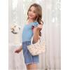 imageOYOANGLE Girls Casual Solid Ruffle Trim Cap Sleeve Square Neck Cute Crop Tank Tops TShirtsBlue