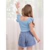 imageOYOANGLE Girls Casual Solid Ruffle Trim Cap Sleeve Square Neck Cute Crop Tank Tops TShirtsBlue