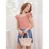 imageOYOANGLE Girls Casual Solid Ruffle Trim Cap Sleeve Square Neck Cute Crop Tank Tops TShirtsLight Pink