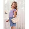 imageOYOANGLE Girls Casual Solid Ruffle Trim Cap Sleeve Square Neck Cute Crop Tank Tops TShirtsLilac Purple