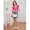 imageOYOANGLE Girls Casual Solid Ruffle Trim Cap Sleeve Square Neck Cute Crop Tank Tops TShirtsPink