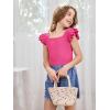 imageOYOANGLE Girls Casual Solid Ruffle Trim Cap Sleeve Square Neck Cute Crop Tank Tops TShirtsPink
