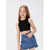 imageOYOANGLE Girls Casual Solid Sleeveless Round Neck Slim Fit Basic Crop Tank TopBlack