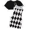 imageOYOANGLE Girls Cute 2 Piece Outfits Print Cami Short Dress with Crop Top Tee SetBlack and White
