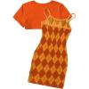 imageOYOANGLE Girls Cute 2 Piece Outfits Print Cami Short Dress with Crop Top Tee SetLight Orange