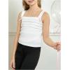 imageOYOANGLE Girls Cute Bow Ruched Tank Top Square Neck Sleeveless Fitted Summer Cami TopsWhite
