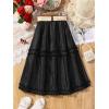imageOYOANGLE Girls Cute High Elastic Waist Frill Trim A Line Flared Swing Flowy Midi SkirtBlack