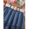 imageOYOANGLE Girls Cute High Elastic Waist Frill Trim A Line Flared Swing Flowy Midi SkirtBlue