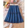 imageOYOANGLE Girls Cute High Elastic Waist Frill Trim A Line Flared Swing Flowy Midi SkirtBlue