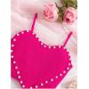 imageOYOANGLE Girls Cute Pearl Beaded Spaghetti Strap Cami Top Asymmetrical Hem Slim Fit Crop TopsHot Pink