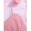 imageOYOANGLE Girls Cute Pearl Beaded Spaghetti Strap Cami Top Asymmetrical Hem Slim Fit Crop TopsLight Pink