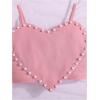 imageOYOANGLE Girls Cute Pearl Beaded Spaghetti Strap Cami Top Asymmetrical Hem Slim Fit Crop TopsLight Pink