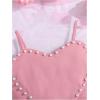 imageOYOANGLE Girls Cute Pearl Beaded Spaghetti Strap Cami Top Asymmetrical Hem Slim Fit Crop TopsLight Pink