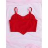 imageOYOANGLE Girls Cute Pearl Beaded Spaghetti Strap Cami Top Asymmetrical Hem Slim Fit Crop TopsRed