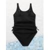 imageOYOANGLE Girls Cute Spaghetti Straps Round Neck Drawstring One Piece Swimwear Tie Bathing SuitBlack