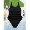imageOYOANGLE Girls Cute Spaghetti Straps Round Neck Drawstring One Piece Swimwear Tie Bathing SuitBlack