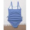 imageOYOANGLE Girls Cute Spaghetti Straps Round Neck Drawstring One Piece Swimwear Tie Bathing SuitBlue Dusty
