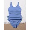 imageOYOANGLE Girls Cute Spaghetti Straps Round Neck Drawstring One Piece Swimwear Tie Bathing SuitBlue Dusty