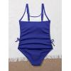 imageOYOANGLE Girls Cute Spaghetti Straps Round Neck Drawstring One Piece Swimwear Tie Bathing SuitBlue Gem