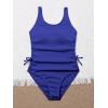 imageOYOANGLE Girls Cute Spaghetti Straps Round Neck Drawstring One Piece Swimwear Tie Bathing SuitBlue Gem