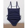 imageOYOANGLE Girls Cute Spaghetti Straps Round Neck Drawstring One Piece Swimwear Tie Bathing SuitDark Blue