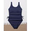 imageOYOANGLE Girls Cute Spaghetti Straps Round Neck Drawstring One Piece Swimwear Tie Bathing SuitDark Blue