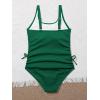 imageOYOANGLE Girls Cute Spaghetti Straps Round Neck Drawstring One Piece Swimwear Tie Bathing SuitDark Green