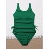 imageOYOANGLE Girls Cute Spaghetti Straps Round Neck Drawstring One Piece Swimwear Tie Bathing SuitDark Green