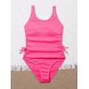 imageOYOANGLE Girls Cute Spaghetti Straps Round Neck Drawstring One Piece Swimwear Tie Bathing SuitHot Pink